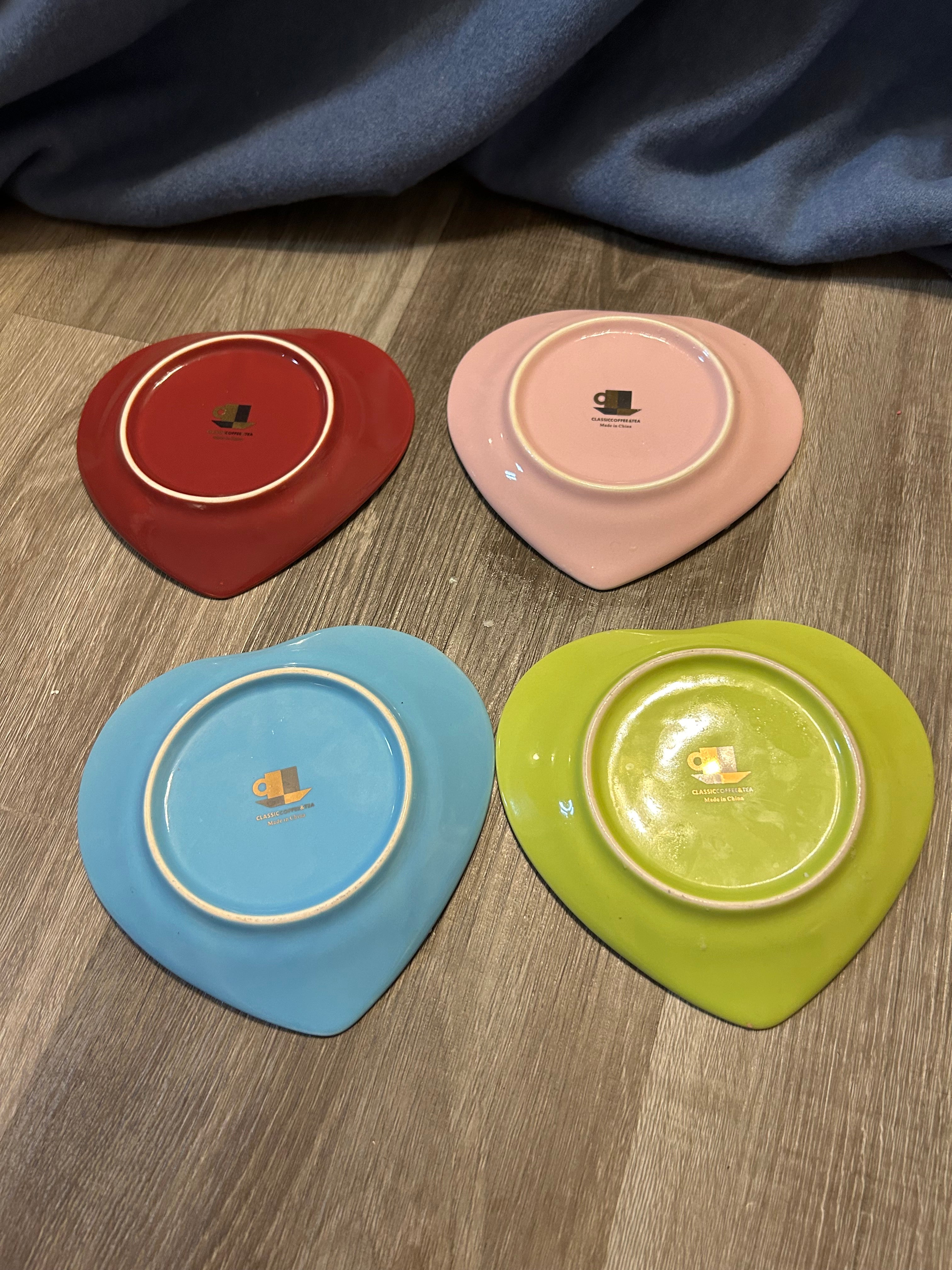 Classic Coffee and Tea brand heart tea plates multicolor - set of 4