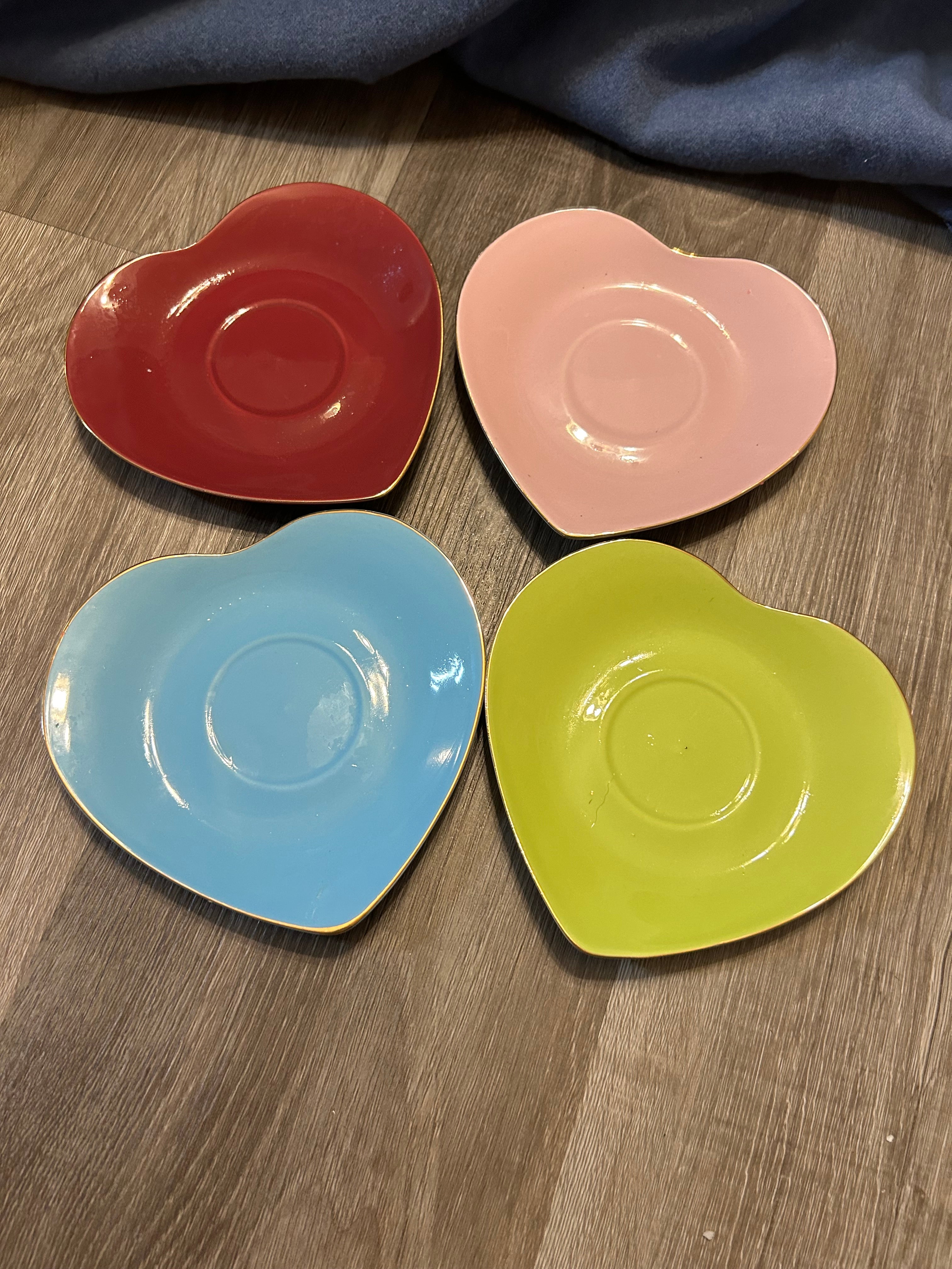 Classic Coffee and Tea brand heart tea plates multicolor - set of 4